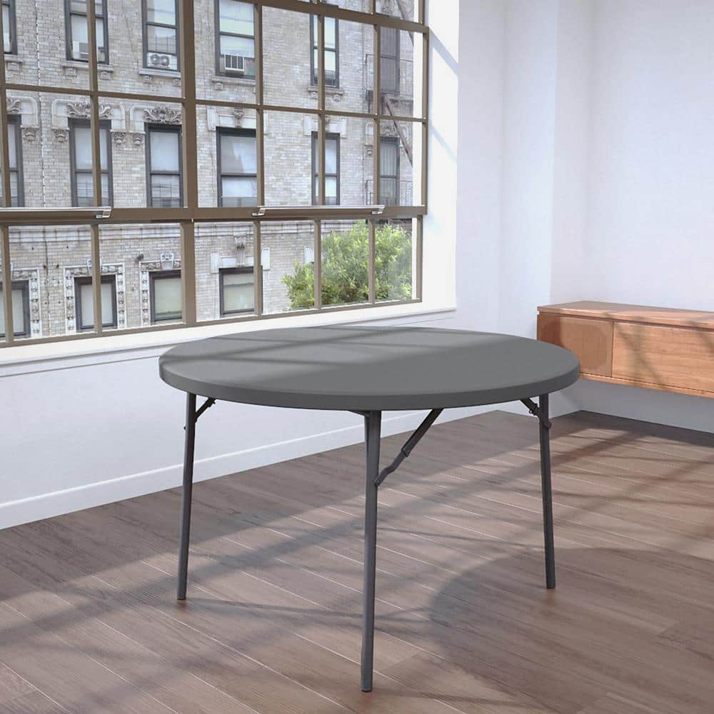 48'' Black HDPE Round Folding Table with Metal Legs