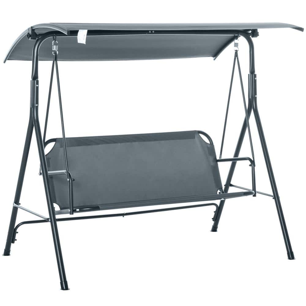 67.75 in. Gray 3-Person Metal Outdoor Patio Swing with Adjustable Tilt Cano