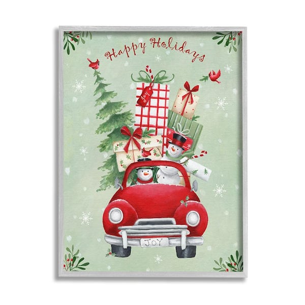 Stupell Industries Holiday Stacked Gift Car by Emma Leach 1-Piece Framed Graphic Print Travel Poster Art Print 14 in. x 11 in.