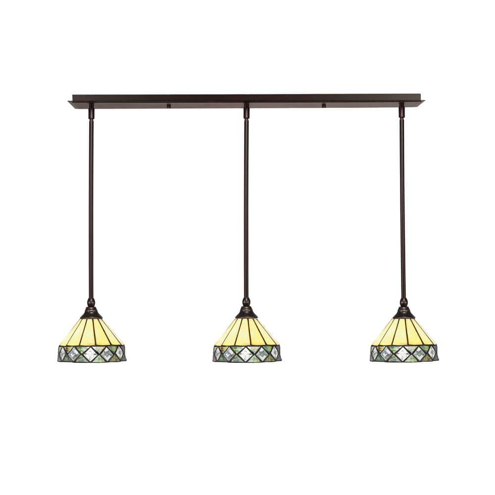Livingston 100-Watt 3-Light Dark Granite Shaded Pendant Light with 7 in. Di