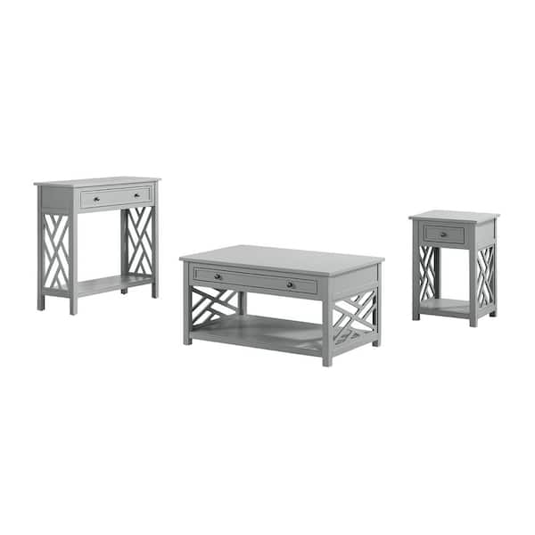 Alaterre Furniture Coventry 3-Piece 36 in. Gray Medium Rectangle Wood Coffee Table Set with Drawers