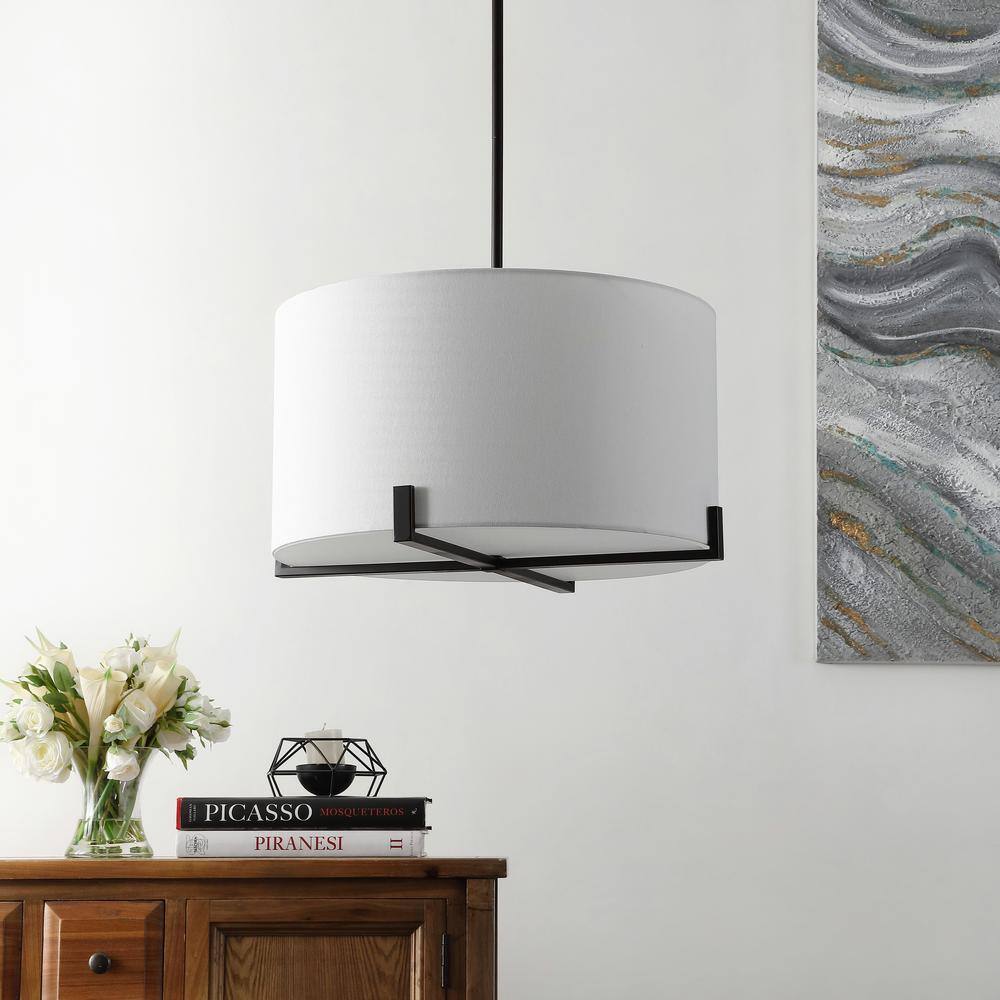 Bronze Crystal LED Drum Pendant with Off-White Shade