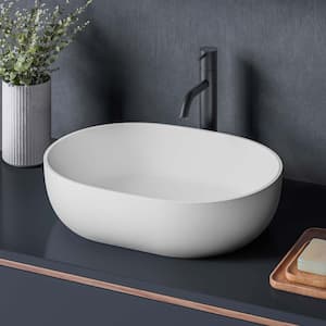 19 in. Matte White EpiStone Solid Surface Modern Bathroom Vessel Sink