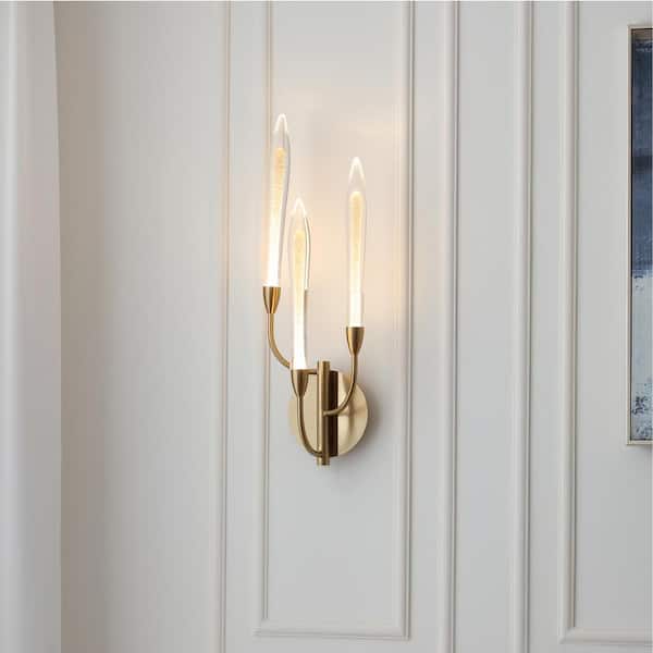 Alina 3-Light Integrated LED Wall Sconce - Brushed Brass, Crystal Shades, Textured Sand Effect - 2700K, 300 Lms