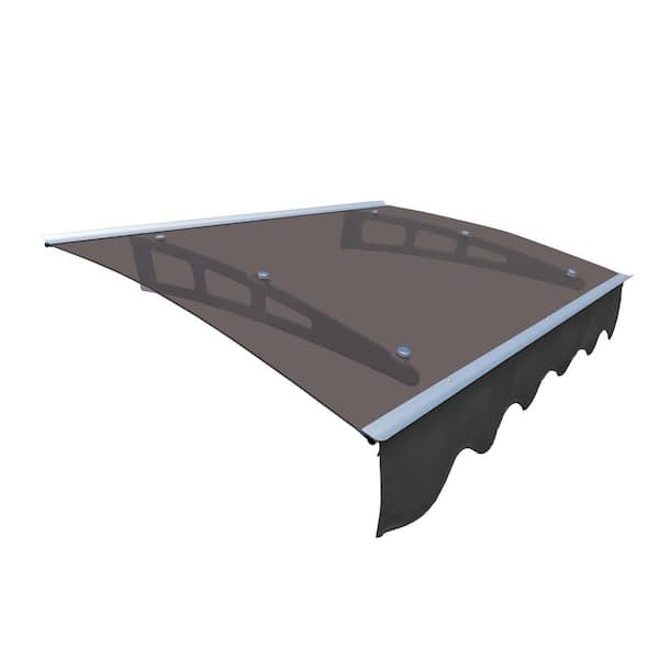 3.9 ft. x 2.8 ft. Grey and Brown Door Window Awning Canopy with Valance, for Masonry Concrete Wall House