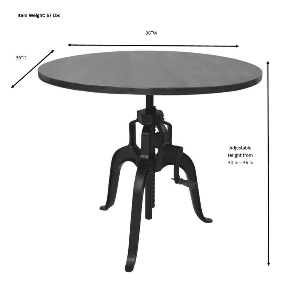 Riveted Reclaimed Wood 36" Round Industrial Crank Counter Table
