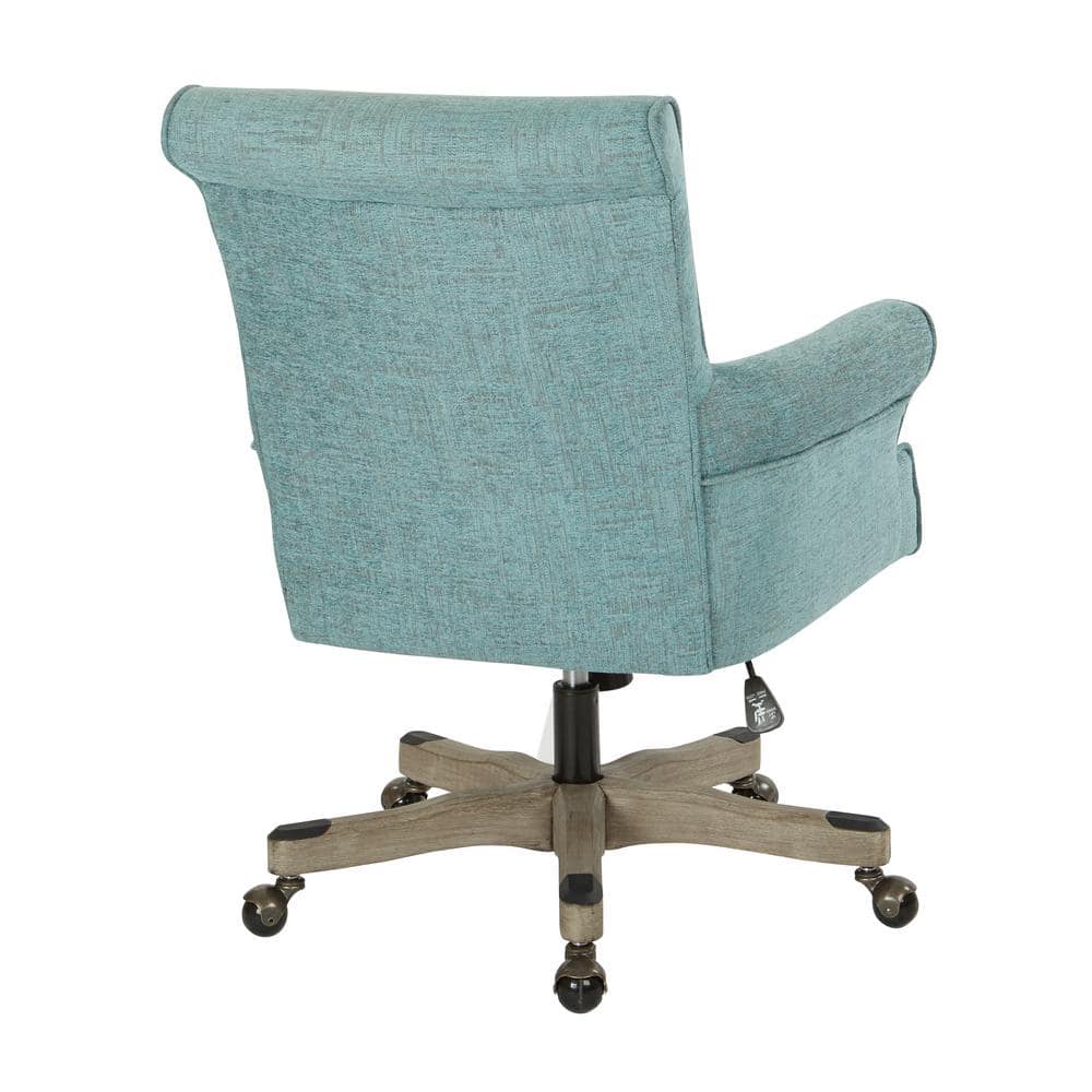 Turquoise Metal Swivel Task Armchair with Gray Wood Base
