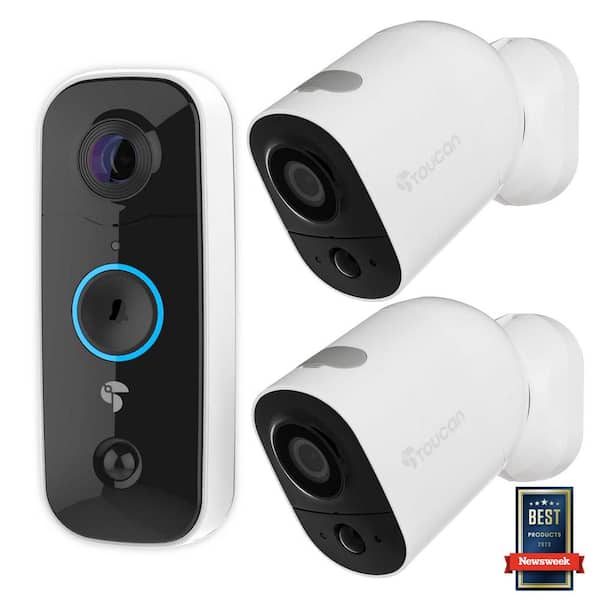 Toucan 1080P Full HD Wireless Video Doorbell and WiFi Indoor Outdoor Security Camera Bundle, Works with Alexa (2-Pack)