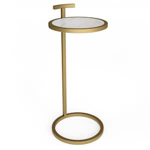 Brook Contemporary 10 in. Wide Metal C Side Table in White/Gold