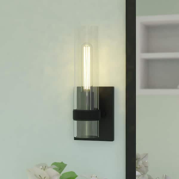VAXCEL Bari 1-Light Matte Black Contemporary Wall Sconce with Clear Cylinder Glass