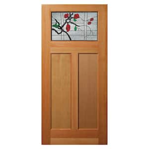 36 in. x 80 in. 2 Panel Universal/Reversible Craftsman 1-Lite Decorative Glass Unfinished Fir Wood Front Door Slab