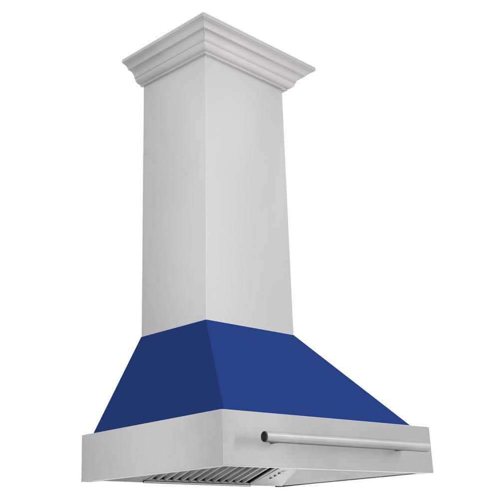 30 in. 400 CFM Ducted Vent Wall Mount Range Hood with Blue Matte Shell in Stainless Steel -  ZLINE Kitchen and Bath, 8654STX-BM-30