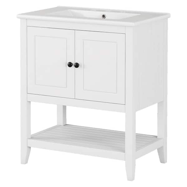 30 in. W. x 18.3 in. D x 33.5 in. H Single Sink Freestanding Bath Vanity in White with White Ceramic Top