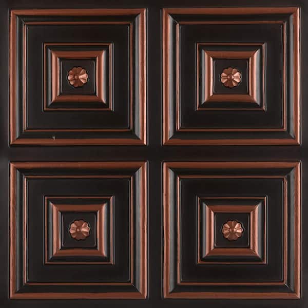 FROM PLAIN TO BEAUTIFUL IN HOURS Deco Seashore 2 ft. x 2 ft. Glue Up PVC Ceiling Tile in Antique Copper (100 sq. ft./case)