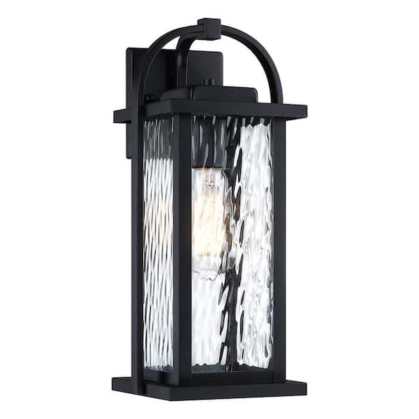 15.25 in. 1-Light Matte Black Outdoor Wall Lantern Sconce with Clear Water Glass, No Bulbs Included