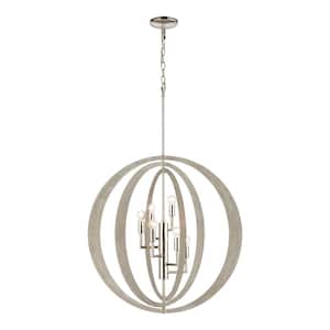 Rotunde 26 in. W 6-Light Sandy Beechwood Chandelier with No Shades
