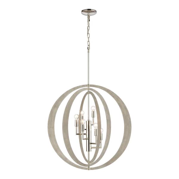 Titan Lighting Rotunde 26 in. W 6-Light Sandy Beechwood Chandelier with No Shades