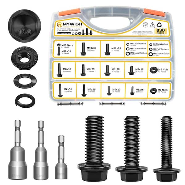 MYWISH 830PCS M6, M8, M10 Bolt and Nut Kit with Washers, Flange Bolts