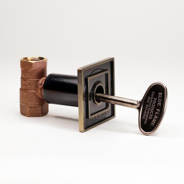 Blue Flame Square Universal Gas Valve Flange and 3 in. Key with 1/2 in. Quarter Turn Straight Valve 150,000 BTU in Antique Brass
