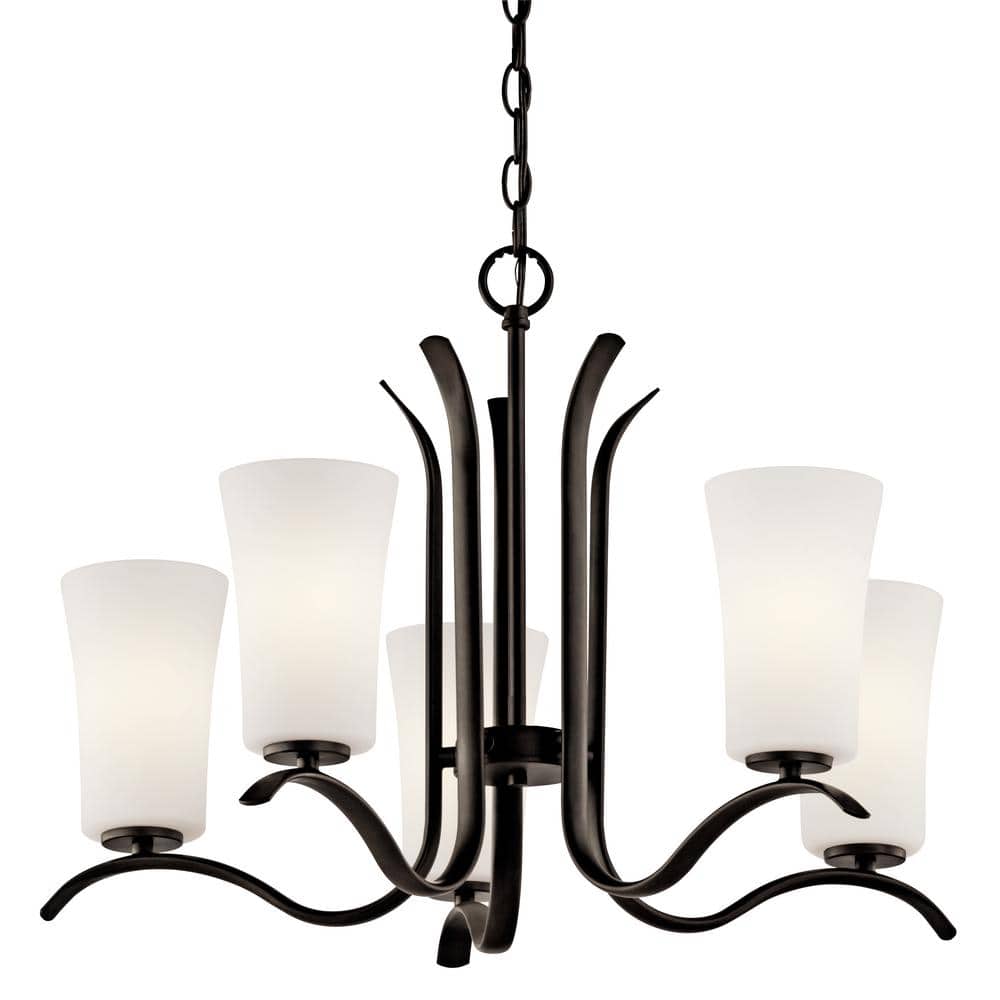 Armida 25" Distressed Bronze 5-Light Chandelier with Etched Glass Shades