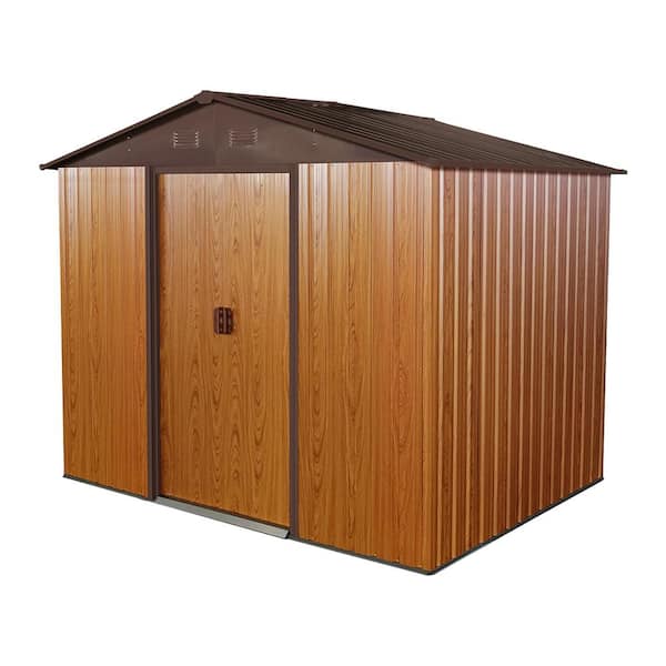 8 ft. W x 6 ft. D Outdoor Metal Storage Shed with Floor Base, Coffee(48 sq. ft.)