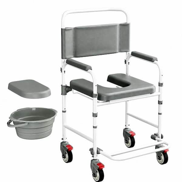 Wheeled 21.6 in. x 17.5 in. Bedside Commode Toilet Seat in White with 300 lbs. Capacity, for Elderly and Disabled Use
