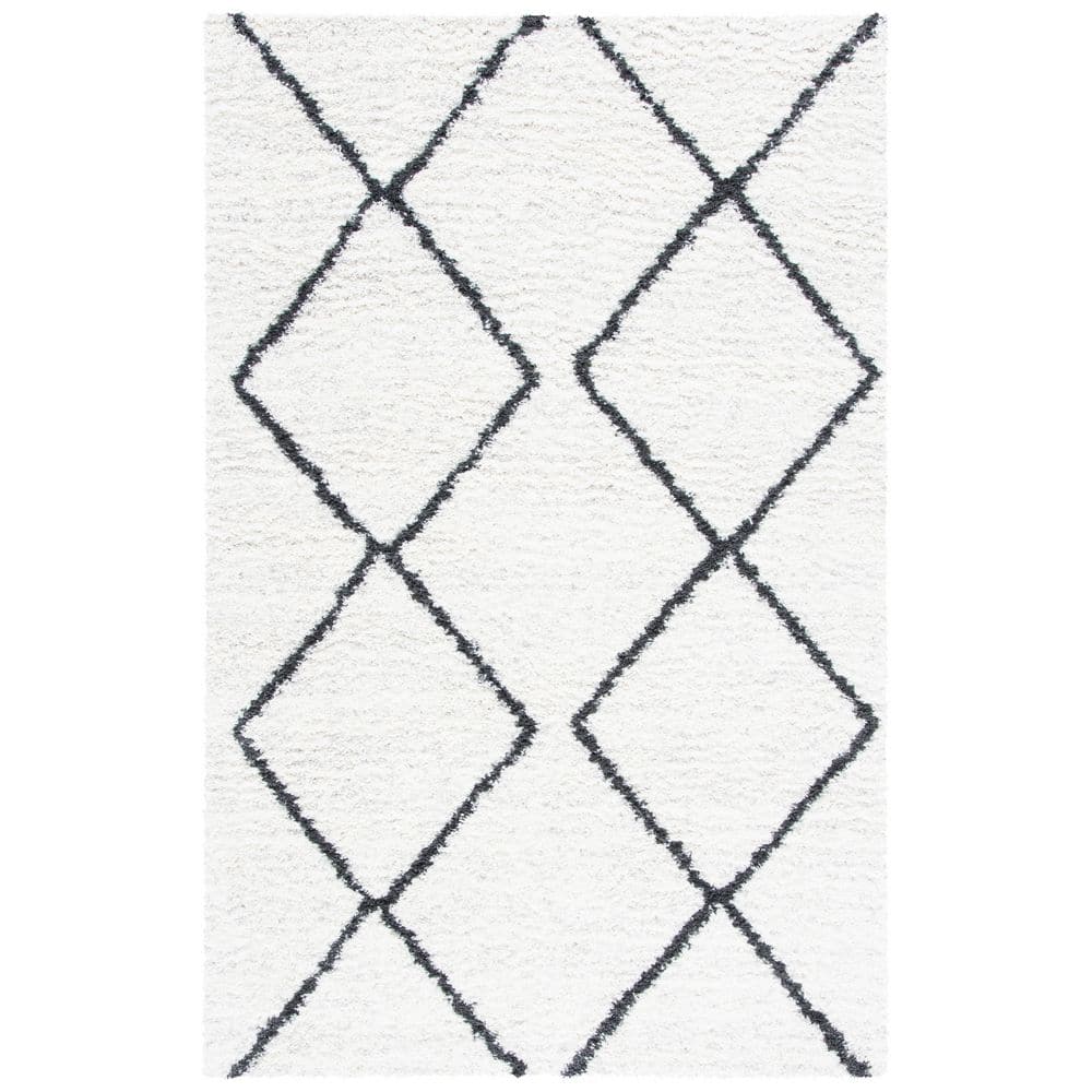 SAFAVIEH August Shag 9 ft. x 12 ft. Ivory/Black Diamond Geometric Area ...
