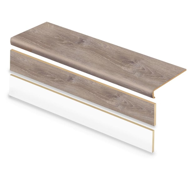 Cap A Tread 2 Pack-Sterling Oak 47 in. L x 12.15 in. W x 2.28 in. T Vinyl Overlay Stair Tread and Reversible Riser Kit