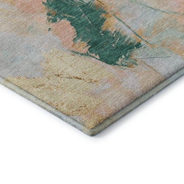 Mayfield Premium Machine Washable Abstract AMF1914 Peach 10 ft. x 14 ft. Area Rug