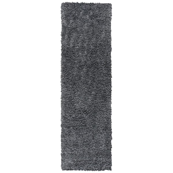 August Shag Charcoal 2 ft. x 7 ft. Solid Runner Rug