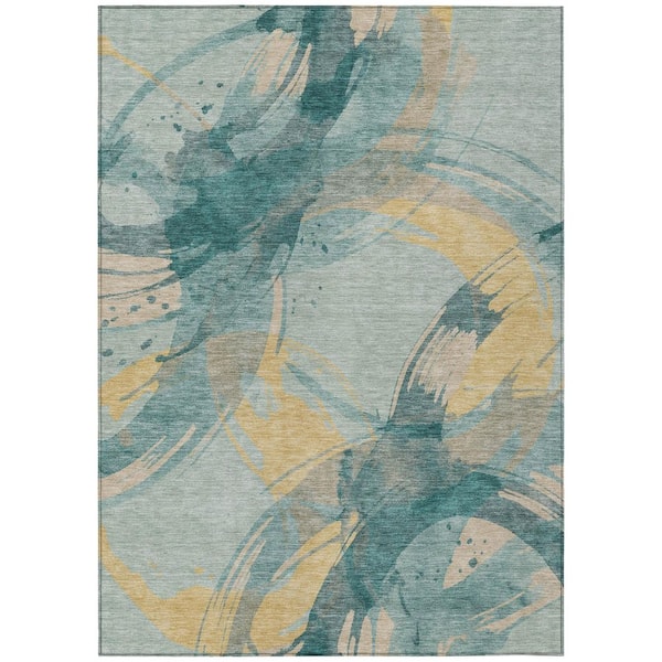 Chantille Machine Washable Indoor/Outdoor Abstract ACN3013 Teal 9 ft. x 12 ft. Area Rug