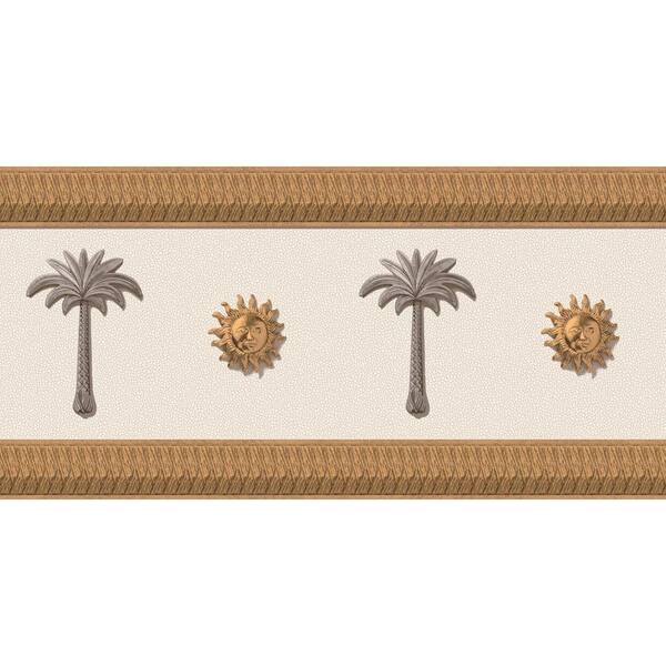 The Wallpaper Company 10.25 in. x 15 ft. Shimmer Palm Trees on Leather Looking Border