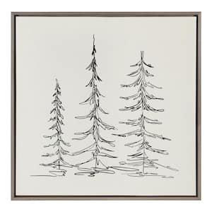 Minimalist Evergreen Trees Sketch by The Creative Bunch Studio Framed Nature Canvas Wall Art Print 30.00 in. x 30.00 in.