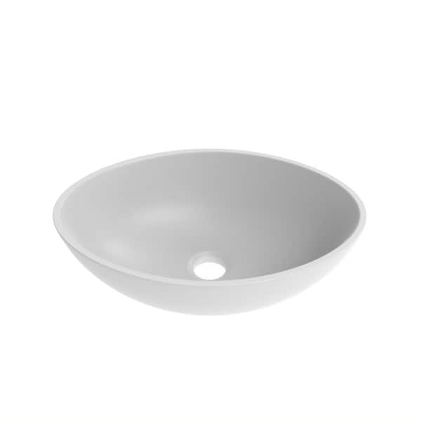19 in. Stonelle Matte White Solid Surface Round Oval Vessel Sink
