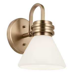 Farum 9.5 in. 1-Light Champagne Bronze Bathroom Wall Sconce Light with Opal Glass Shade