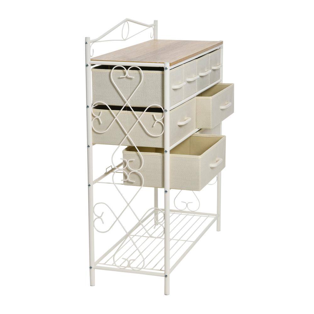 Coastal Oak White Metal Frame 8-Drawer Dresser with Storage Rack