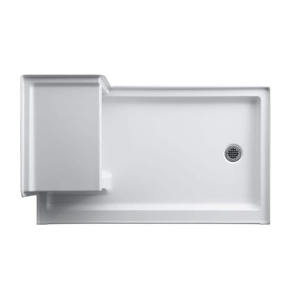 Tresham 60" x 36" White Acrylic Shower Base with Right-Hand Drain and Integral Seat
