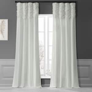 Eggshell Ruched Solid Faux Silk Room Darkening Curtain - 50 in. W x 108 in. L Single Window Panel