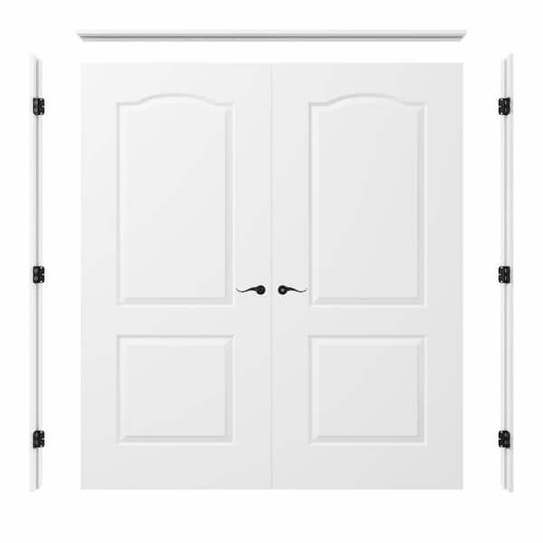 72 in. x 80 in. 2-Panel Round Top Universal-Hand Painted Solid Core Wood Double Prehung French Door+ Quick Assemble Jamb