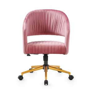 Pink Velvet Seat Office Chair with Non-Adjustable Arms