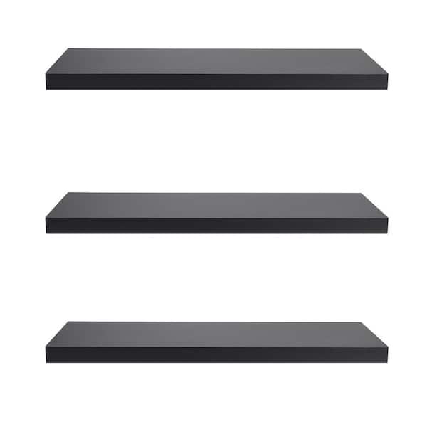 Home Basics 30 in. W x 9.20 in. D Black MDF Floating Decorative Wall Shelf (3-Pack)
