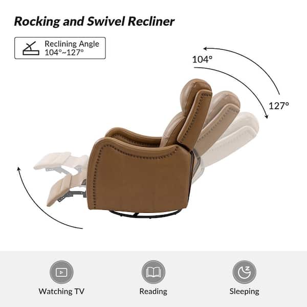 JAYDEN CREATION Gema Camel Genuine Leather Swivel Rocker Recliner