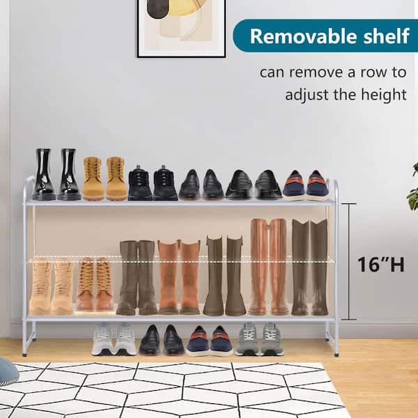 Long 3 Tier Shoe Rack for Entryway, Closet Floor, Wide Shoe Storage  Organizer Stackable Metal Shoe Shelf for 24 Pairs Men Sneakers with Wire  Grid for