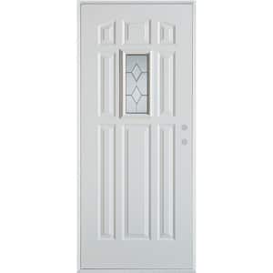 32 in. x 80 in. Geometric Brass Rectangular Lite 9-Panel Painted White Left-Hand Inswing Steel Prehung Front Door
