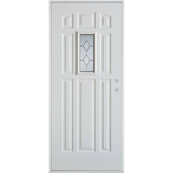 Stanley Doors 32 in. x 80 in. Geometric Patina Rectangular Lite 9-Panel Painted White Left-Hand Inswing Steel Prehung Front Door