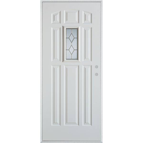 Stanley Doors 32 in. x 80 in. Geometric Zinc Rectangular 1 Lite 9-Panel Painted White Left-Hand Inswing Steel Prehung Front Door