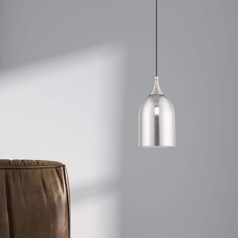 Brushed Nickel Mini Pendant with Smoke Glass Shade