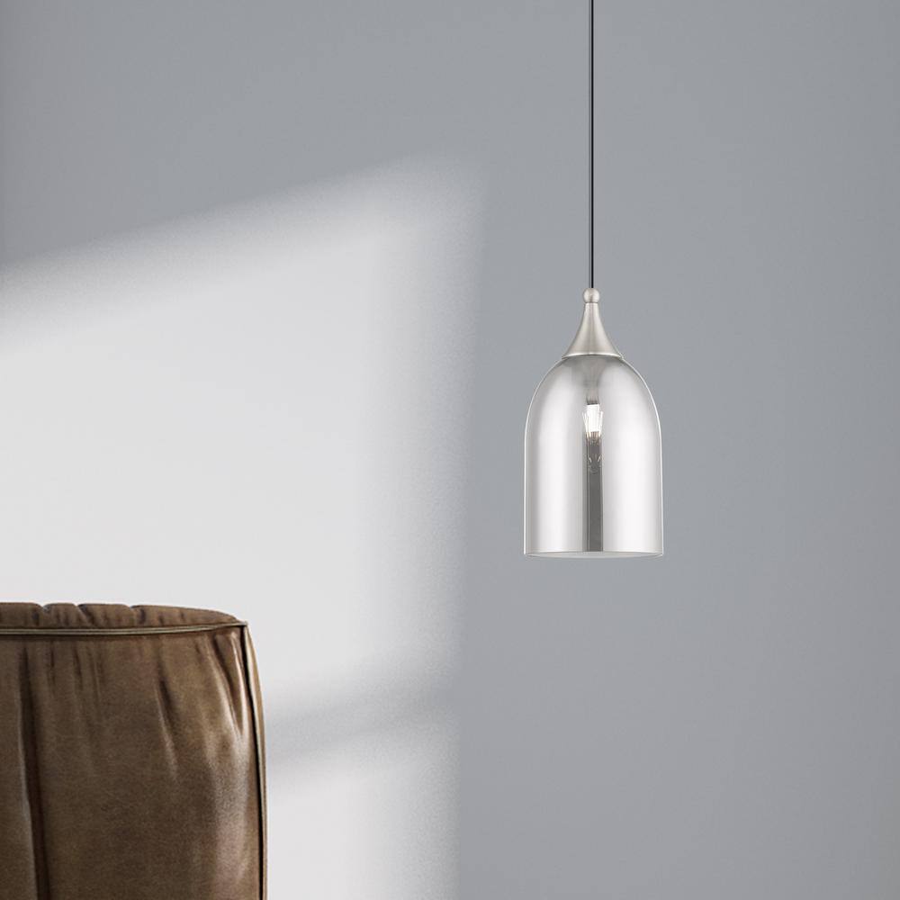 Brushed Nickel Mini Pendant with Smoke Glass Shade