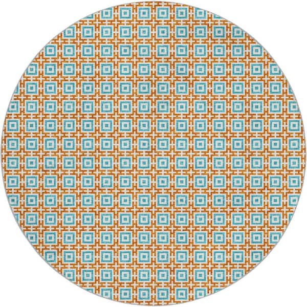 Dream Shag Premium Machine Washable Abstract ADS139 Orange 8 ft. x 8 ft. Round Rug
