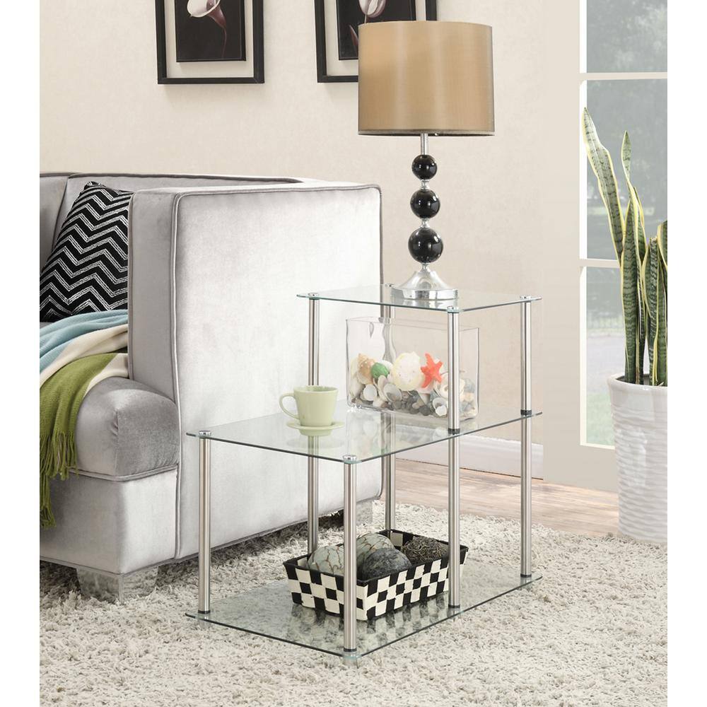 Clear Glass and Chrome 3-Tier Step End Table